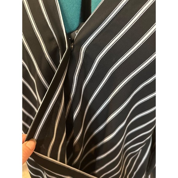 APT. 9 Brand Striped V-Neck Wrap Blouse w/Puff Sleeve Polyester Women's Size L - Picture 13 of 15